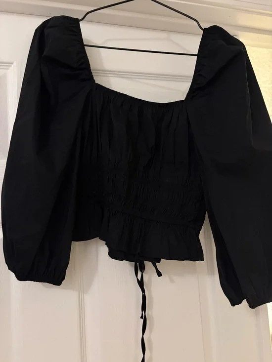 Bailey 44 Black Puff-Sleeve Tie-Front Blouse - Picture 6 of 11
